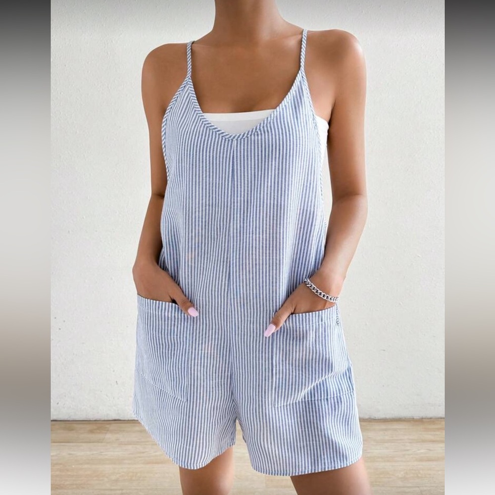Striped Blue and White Romper